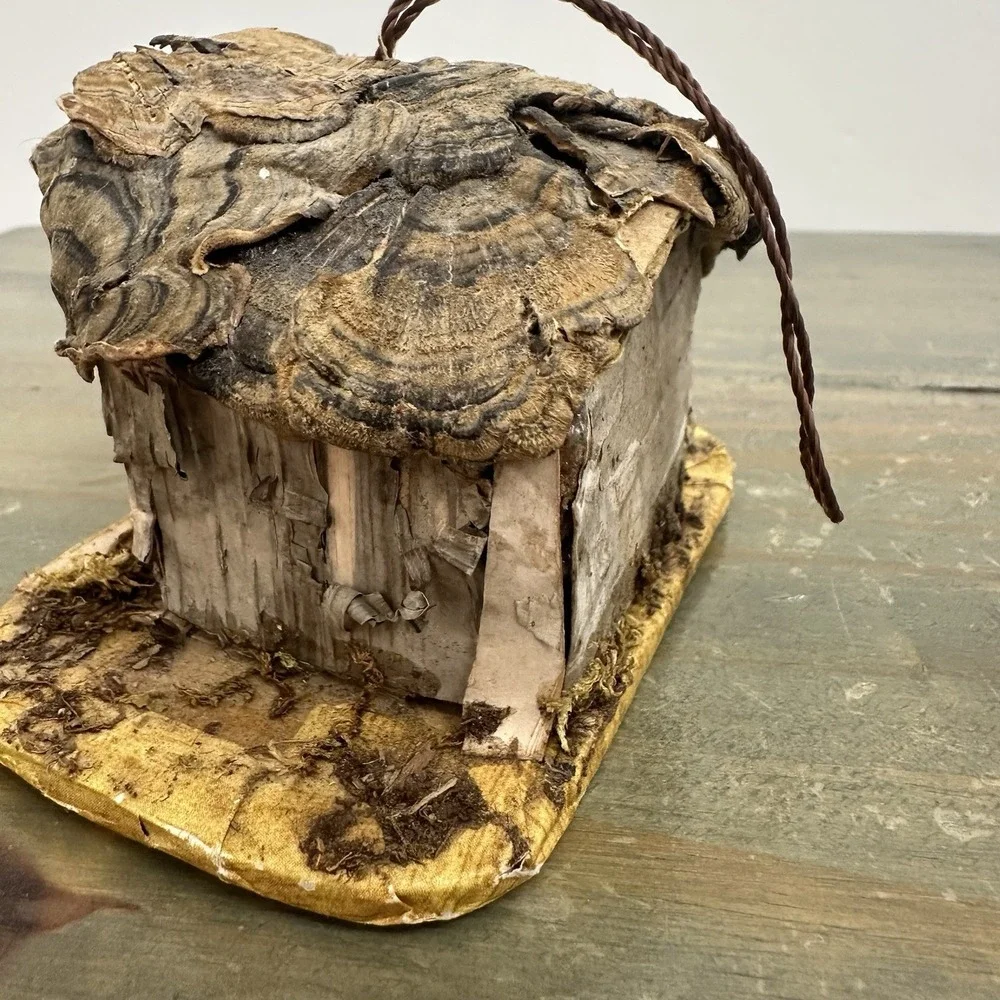 Mini Handmade Twig Bark Cottage Hanging Ornament Rustic Fairy House Folk Art